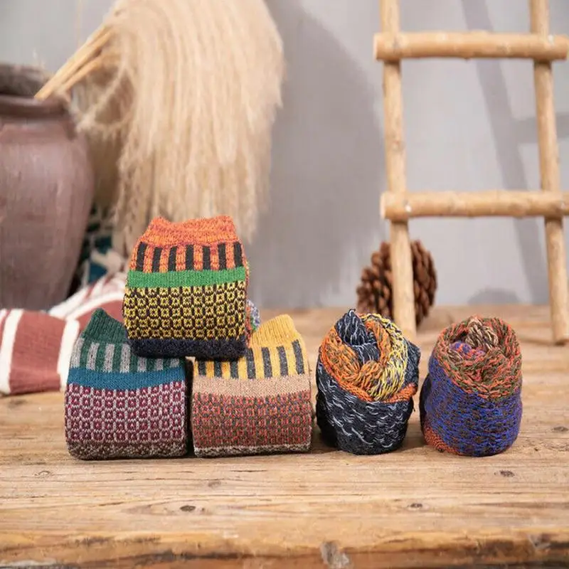 

High Quality 5 Pair/lot Men's Wool Socks Stripe Casual Calcetines Hombre Thick Cotton Socks Winter Warm Socks Male