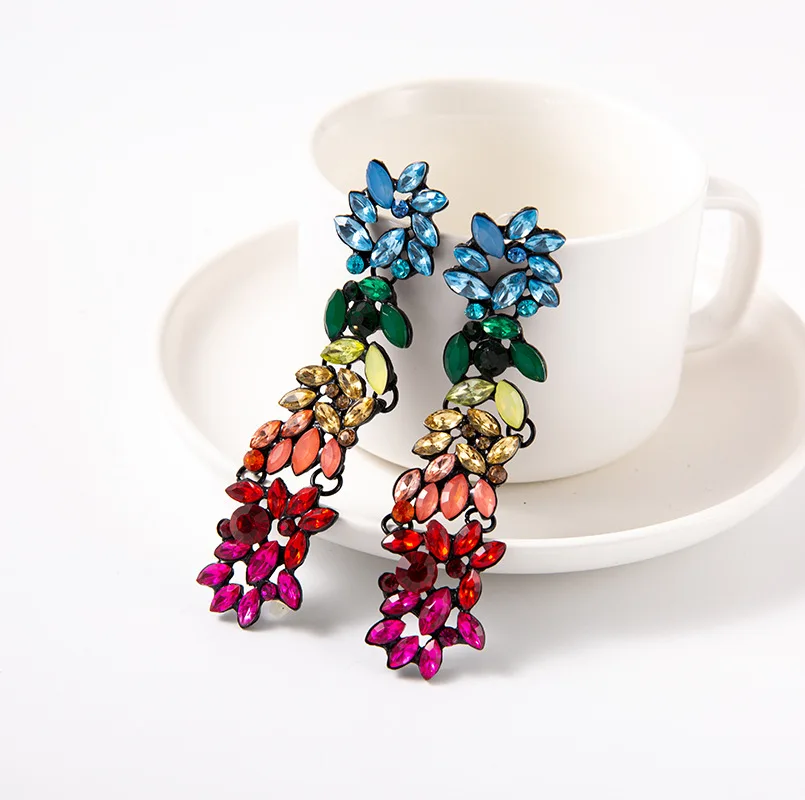 Женские серьги-подвески с кристаллами, серебристого цвета, 96 мм