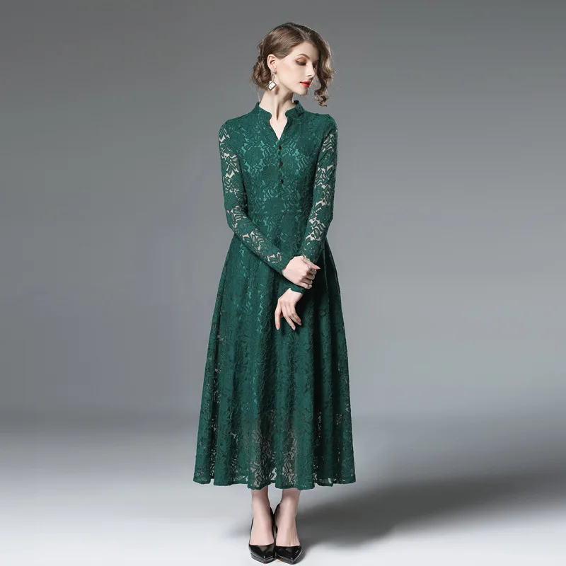 Весеннее платье для женщин темпераментные кружевные платья сексуальное зеленое