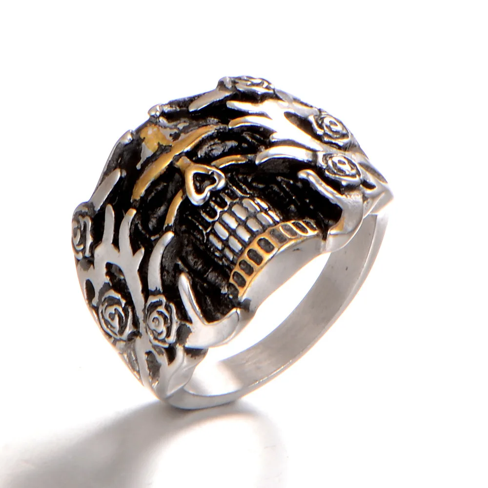 Мужские кольца с черепом из нержавеющей стали золотые и серебряные со скелетом