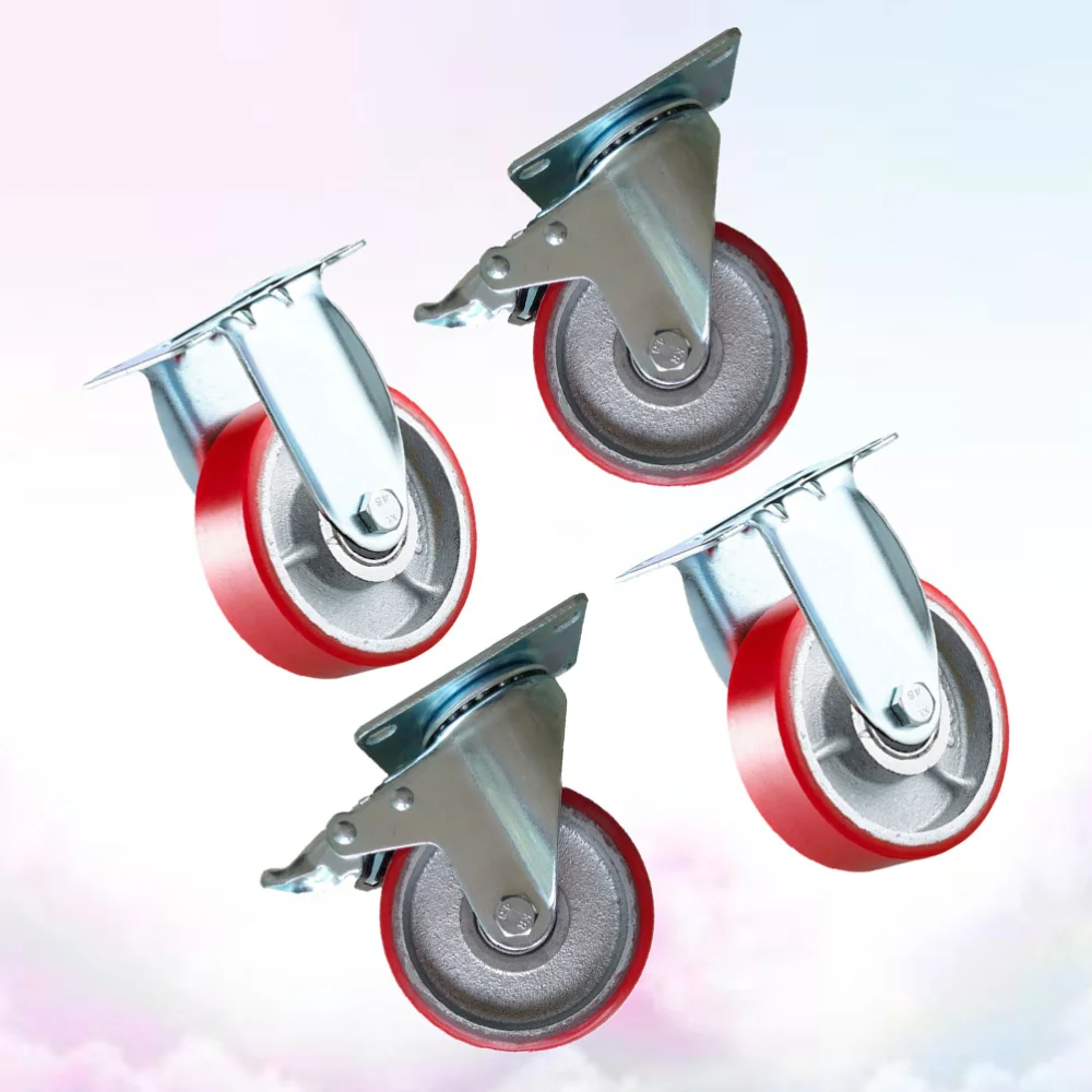 

4pcs 4 Inch PU Iron Core 360 Degrees Rotatable Shopping Trolley Brake Swivel Caster Wheel