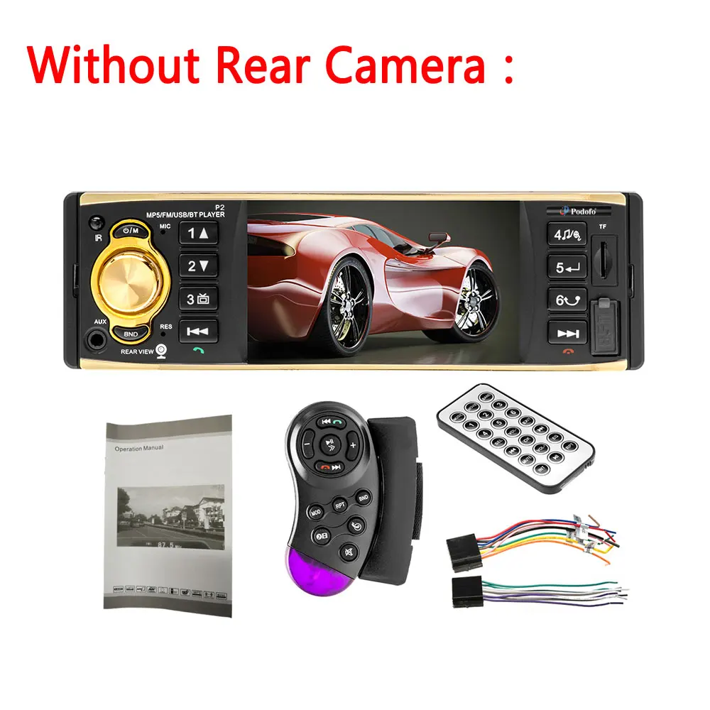 Without Rear Camera LeekooLuu 1 Din автомагнитола 4 ''MP4 видео Автомобильный плеер Bluetooth рулевое управление Дистанционное управление USB FM Авторадио Стерео Кассетный рекордер - Цвет: Without Rear Camera