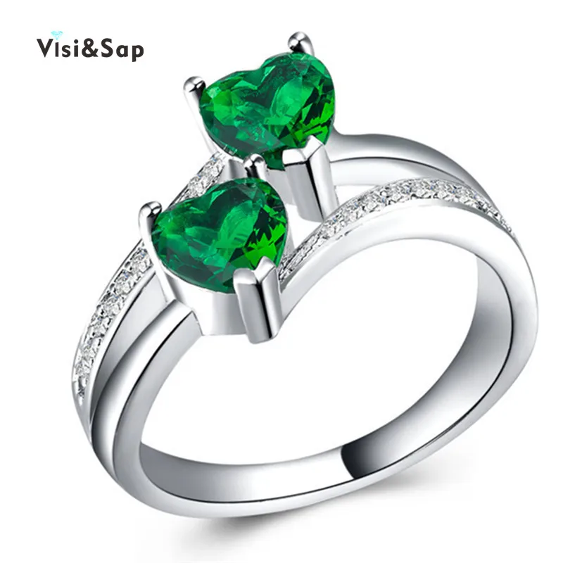 Женское кольцо с двойным сердцем Visisap обручальное разноцветным цирконием белого