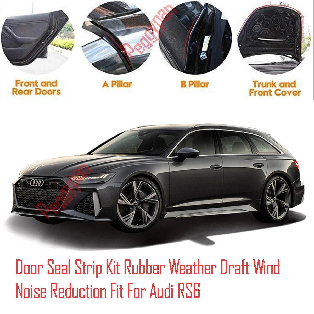 Door Seal Strip Kit Self Adhesive Window Engine Cover Soundproof Rubber Weather Draft Wind Noise Reduction Fit For Audi RS6