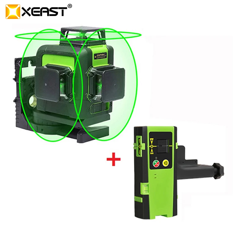 XEAST XE-903 лазерный уровень 12 линий 360 самонивелирующийся перекрестный 3D лазерный уровень зеленый луч с режимом наклона и наружного режима можно использовать приемник