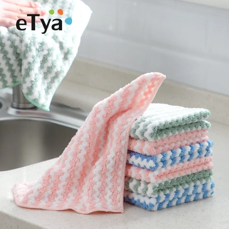 ETya полосатая Цветочная Бытовая кухонная ткань толстая микрофибра салфетка для