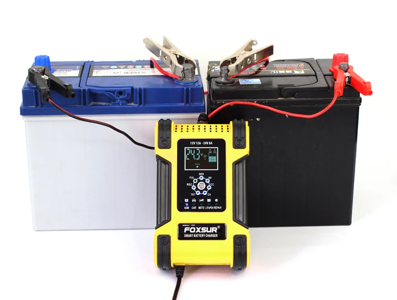 foxsur 12v 24v 12a 7 stage battery charger lead gel std agm car motorcycle battery charger pulse charge maintainer desulfator free global shipping