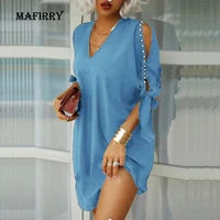 elegant lady solid v neck hollow out dress solid casual slim fit mini party dress summer women short sleeve streetwear dresses