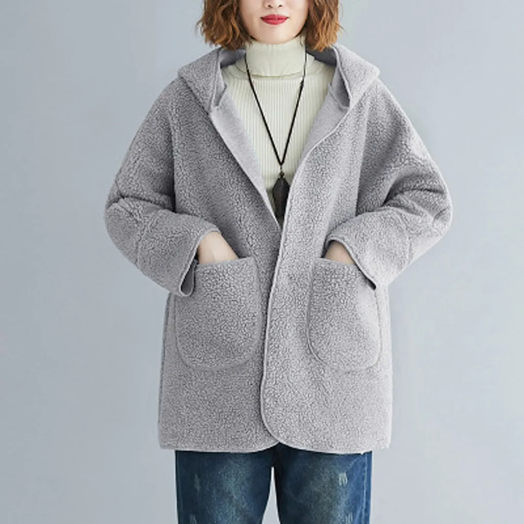 Осенне-зимнее модное пальто простое свободное с длинными рукавами капюшоном и