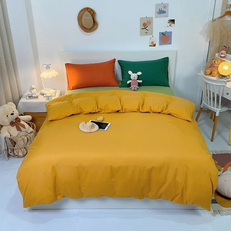 

Simple Duvet Cover Set Color Contrast Bedding Set Soft Skin-friendly Polyester Bedclothes Quilt Cover with Pillowcase Sheet