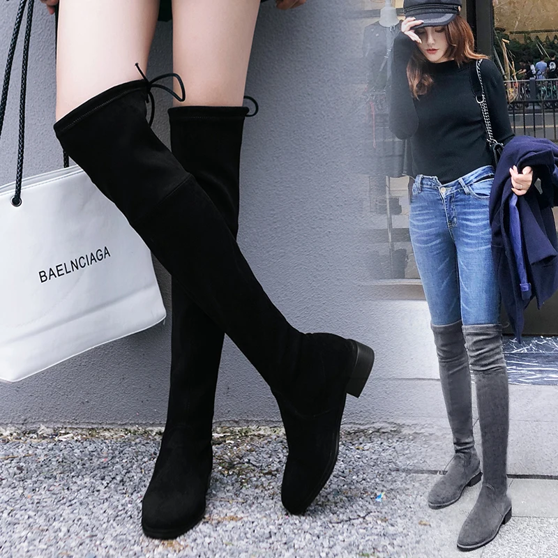 

2022 Fashion Low heels Over The Knee Boots Women Thigh High Boots Ladies Autumn Winter Long Boots Shoes Comfortable Botas Mujer