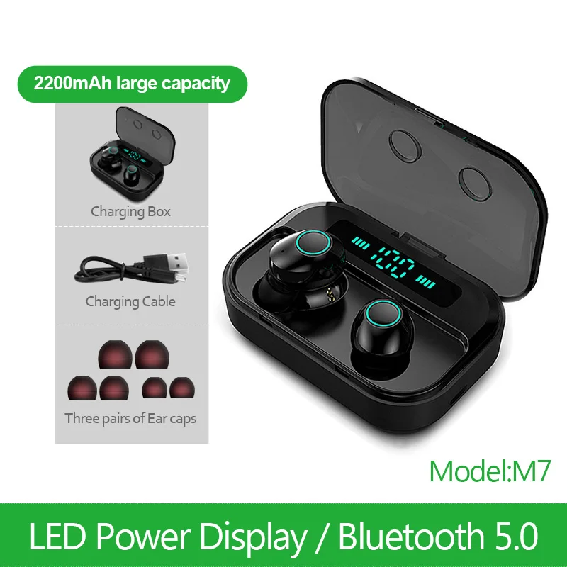 M7-Black FBYEG M7 TWS Bluetooth 5,0 наушники беспроводные наушники с дисплеем питания спортивные стерео беспроводные наушники гарнитура с зарядным устройством - Цвет: M7-Black