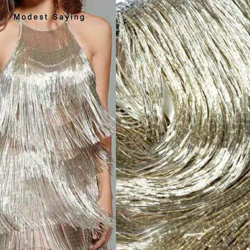 1 ярд 15 см золотые бусины бахрома обрезанная лента для шитья кисточка отделка