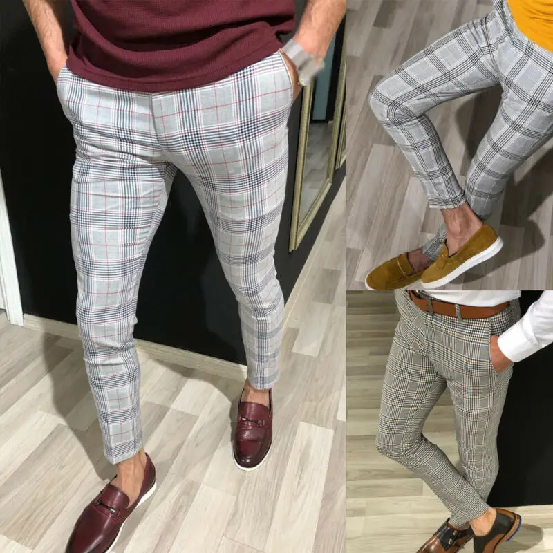 New Stylish Men Slim Fit Stripe Business Formal Pants Casual Office Skinny Trousers | Мужская одежда