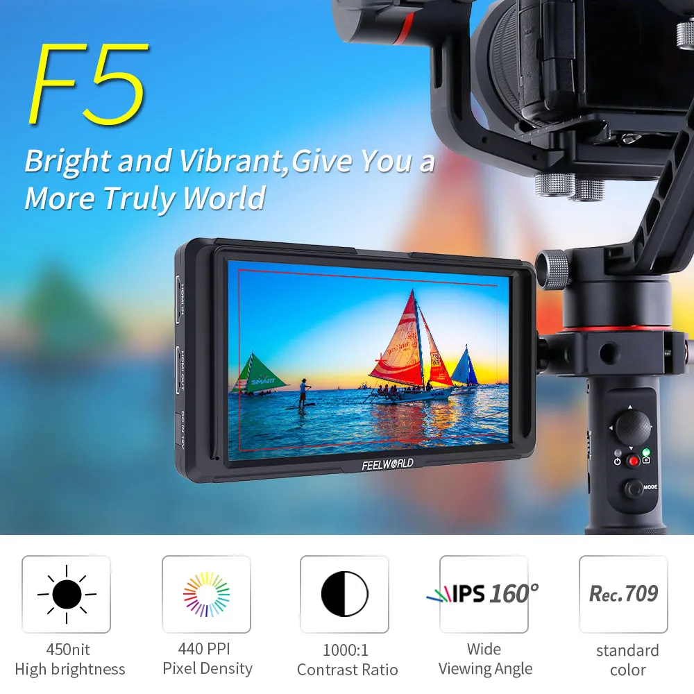 Bestellen FEELWORLD F5 1920x1080 Unterstützung 4K HDMI-kompatibel Eingang Ausgang 5 Zoll Feld Monitor Für Canon Nikon Sony DSLR Kamera Monitor