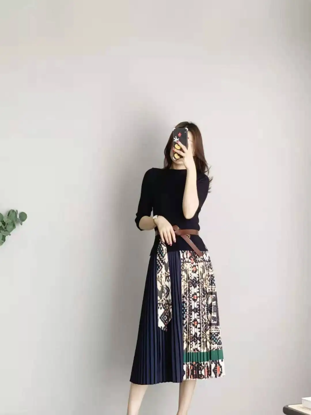 

New spring / summer 2021 contrast print patchwork Pleated Dress 041371