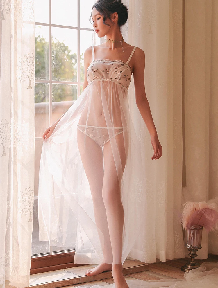 Женское ультратонкое Сетчатое платье на бретельках длинное с вышивкой и