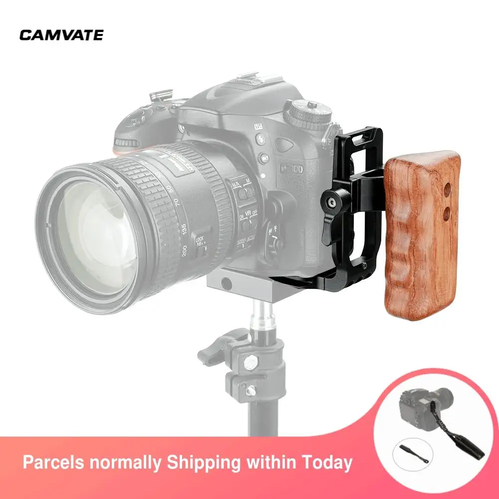 

CAMVATE Left Wooden Handgrip With ARCA Quick Release L Type Baseplate & ARCA Safety Rail For DSLR Camera Cage Rig Support System