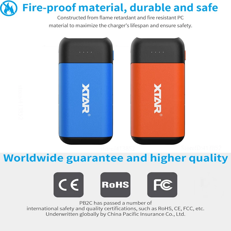 Зарядное устройство XTAR 18650 внешний аккумулятор PB2C Type-C 5 В А вход черный синий |
