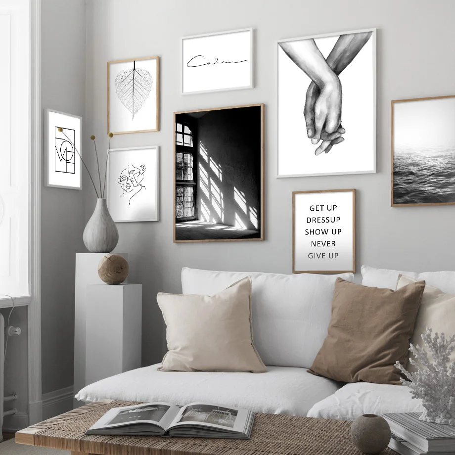

Black And White Holding Hands Line Quotes Wall Art Canvas Painting Nordic Posters And Prints Wall Pictures For Living Room Decor