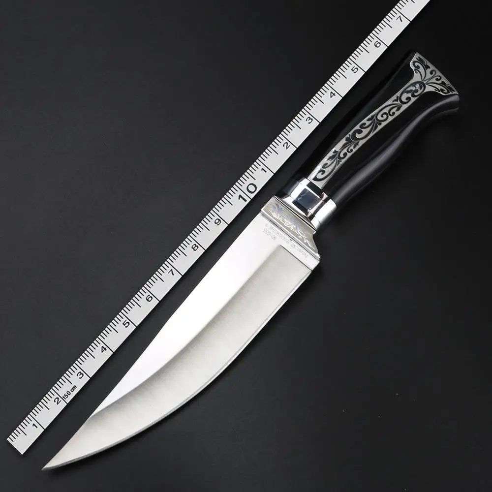

Hunting Fixed Blade Knife Outdoor Camping Slicing Knife Wooden Handle Wilderness Survival Straight Knives with Sheath