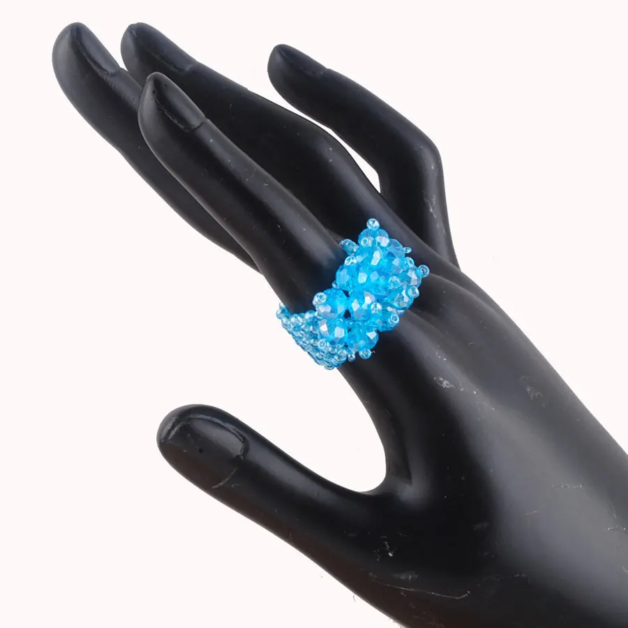 

WOJIAER Fashion Jewelry Sky Blue Crystal Gem Stone Faceted Beads Stretch Finger Ring US 6~10 Charm 1PCS PJ3011