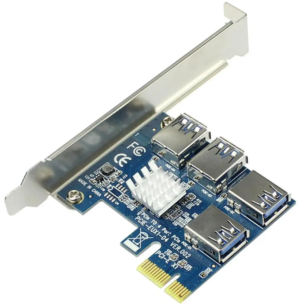 

PCI-E адаптер 1-PCI-E, Райзер-карта PCI-E 1X к внешнему 4 PCI-E USB 3,0, адаптер, карта-усилитель для майнера BTC