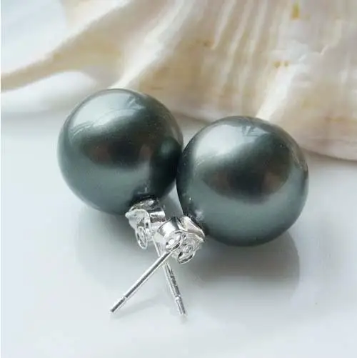 

Favorite Pearl Earrings S925 Sterling Silver Stud Fine Pearl Jewelry 8-18mm Black Sea Shell Pearl Wedding Birthday Lady Gift