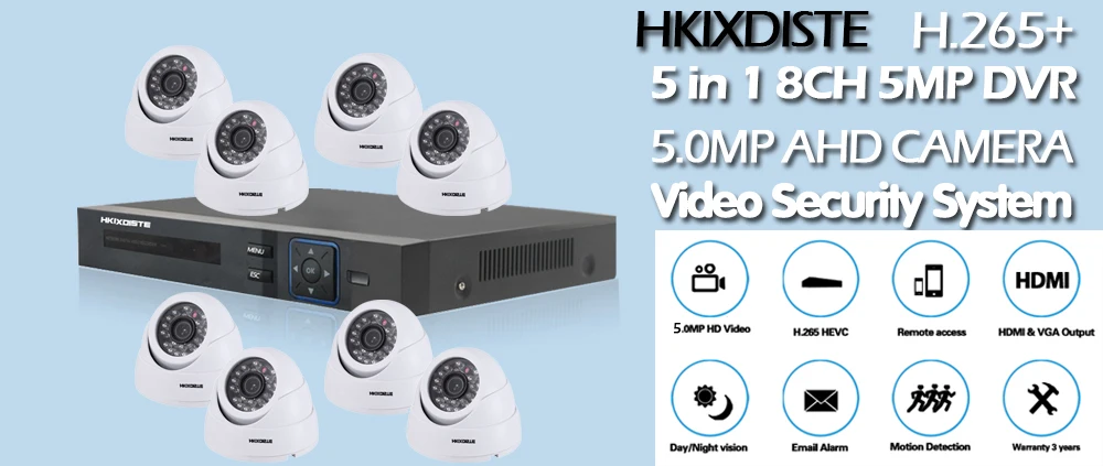 5 мегапикселей 8CH AHD DVR H.265 Внешняя камера для видеонаблюдения HD CCTV Камера система DVR Kit IP комплект камер безопасности Камера Системы P2P приложение просмотра