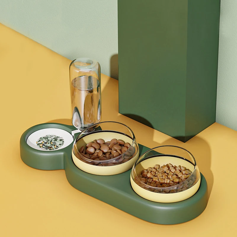 

Двойная миска для домашних животных, автоматический дозатор воды и еды для кошек, миски для питья, поднимающаяся подставка, аксессуары для д...