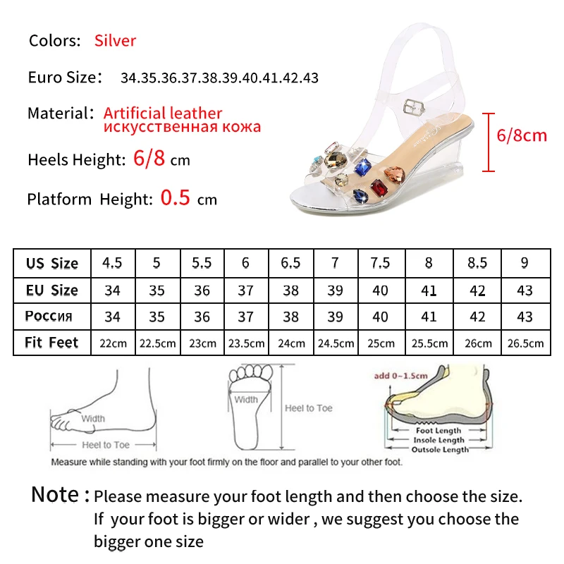 

LEOPARD LAND 2021 Wedge Sandals Female Summer New Sexy Crystal Transparent High Heels Glass Rhinestone Wedge Heel LFD
