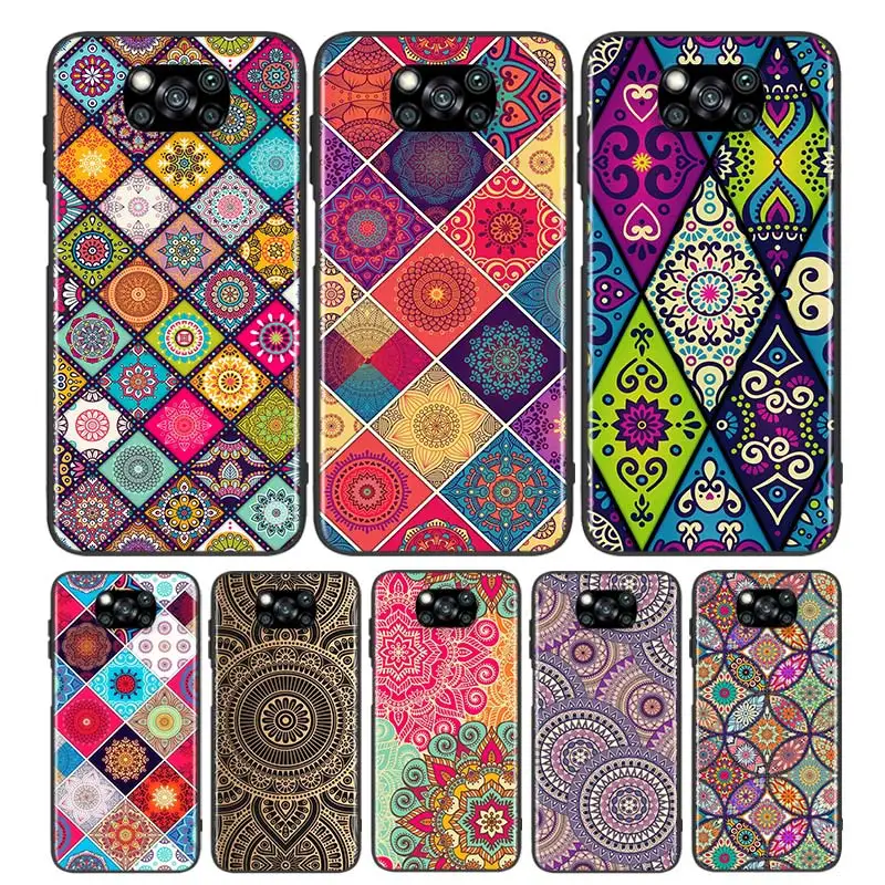 

Mandala flower pattern For Xiaomi Play Mix 3 Civi A2 A1 6X 5X Poco X3 NFC F3 GT M3 M2 X2 F2 Pro C3 F1 Black Capa Phone Case