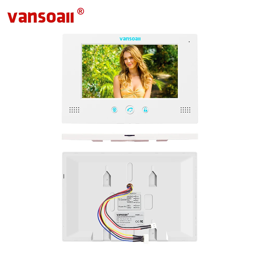 Купить VANSOALL видеодомофон проводной видеодомофон дверной звонок с 7-дюймовым цветным монитором и водонепроницаемым дверным звонком поддержка разб...