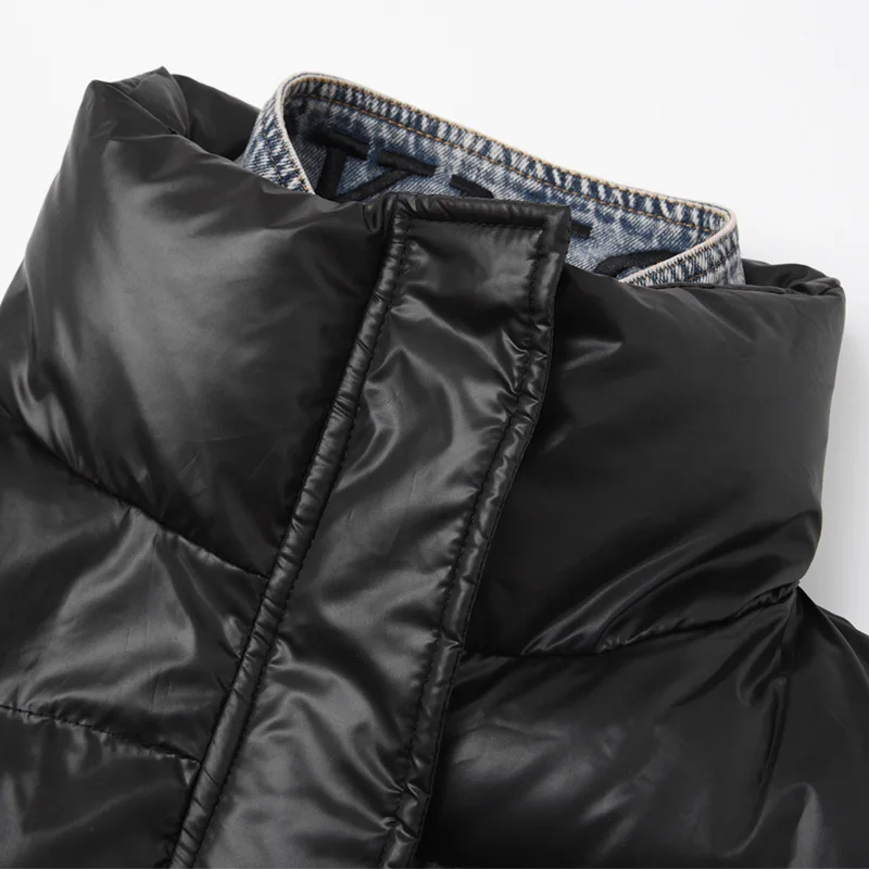 Winter women's coat cotton clothing casual solid color fake two denim stitching | Женская одежда