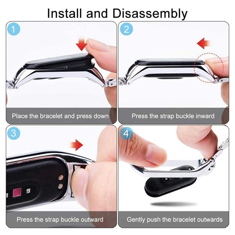 for Xiaomi Mi Band 5/6 Watch Strap Wristbands Metal Replacement Bracelet Accessories Adjustable Wrist Straps | Электроника
