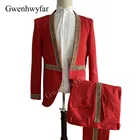 Мужские костюмы для выпускного вечера Gwenhwyfar, красные смокинги с принтом, смокинги для жениха, свадебные костюмы, 2021