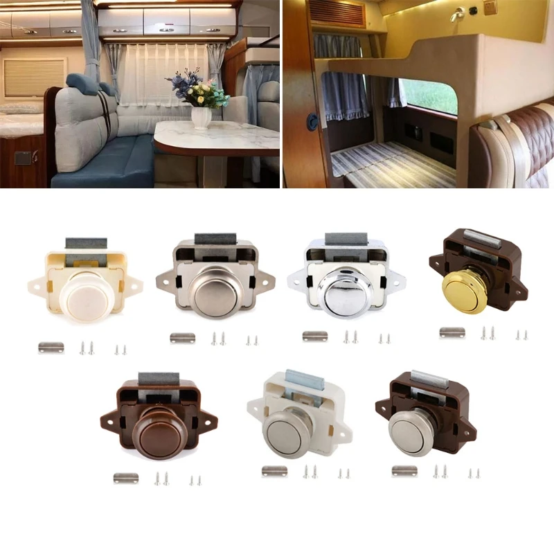 

Mini Push Button Lock Durable Alloy Hardware Fittings Suitable for 15-18mm Thickness Furniture RV Boat Caravan Door X37F