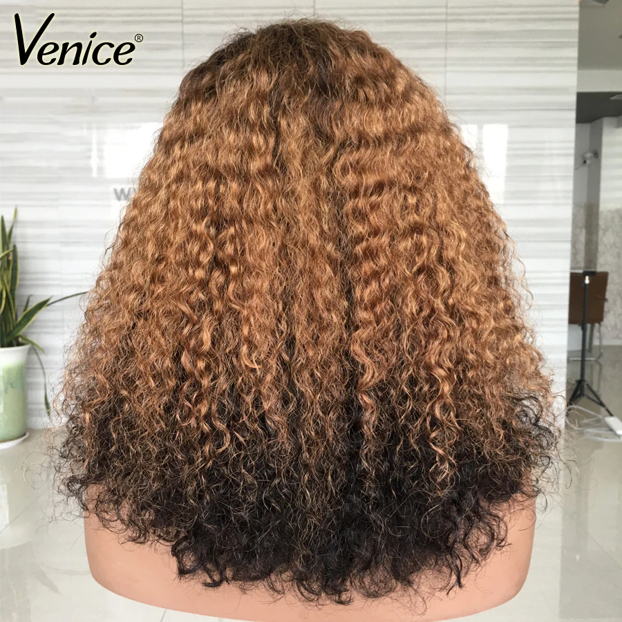 Парик из натуральных вьющихся волос с эффектом омбре Короткие парики на сетке 13x6