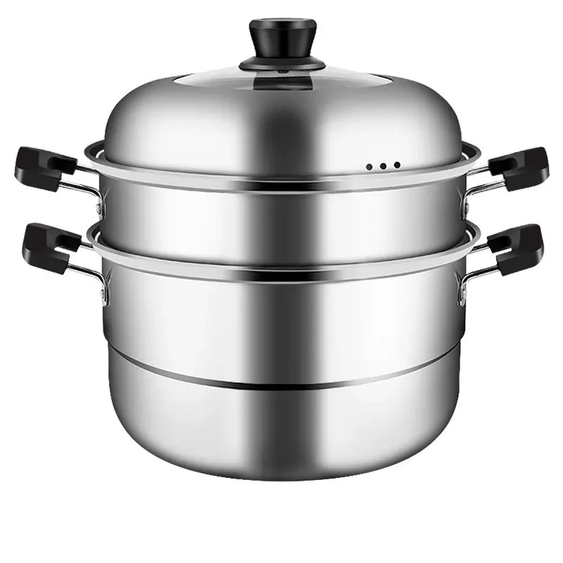 

Steamer Three-layer Stainless Steel Steamer Thickened Large Steamer Steamer Pot Steamed Bun Pot Induction Cooker 26CM Steam Pot