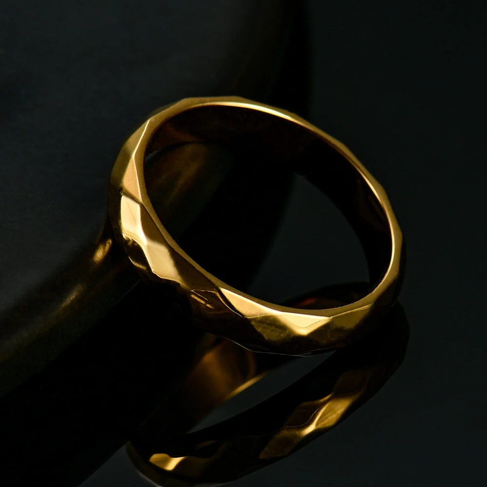 Multi-faceted Titanium Stainless Steel Ring New Arrival Jewelry Gold Color Rings 4mm Valentine's Day present for Women Girl | Украшения