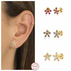 Aide 925 стерлингового серебра пять циркониевые серьги-гвоздики в виде цветка для женщин и девочек Хрустальный пирсинг Ohrringe Pendiente вечерние ювелирные украшения