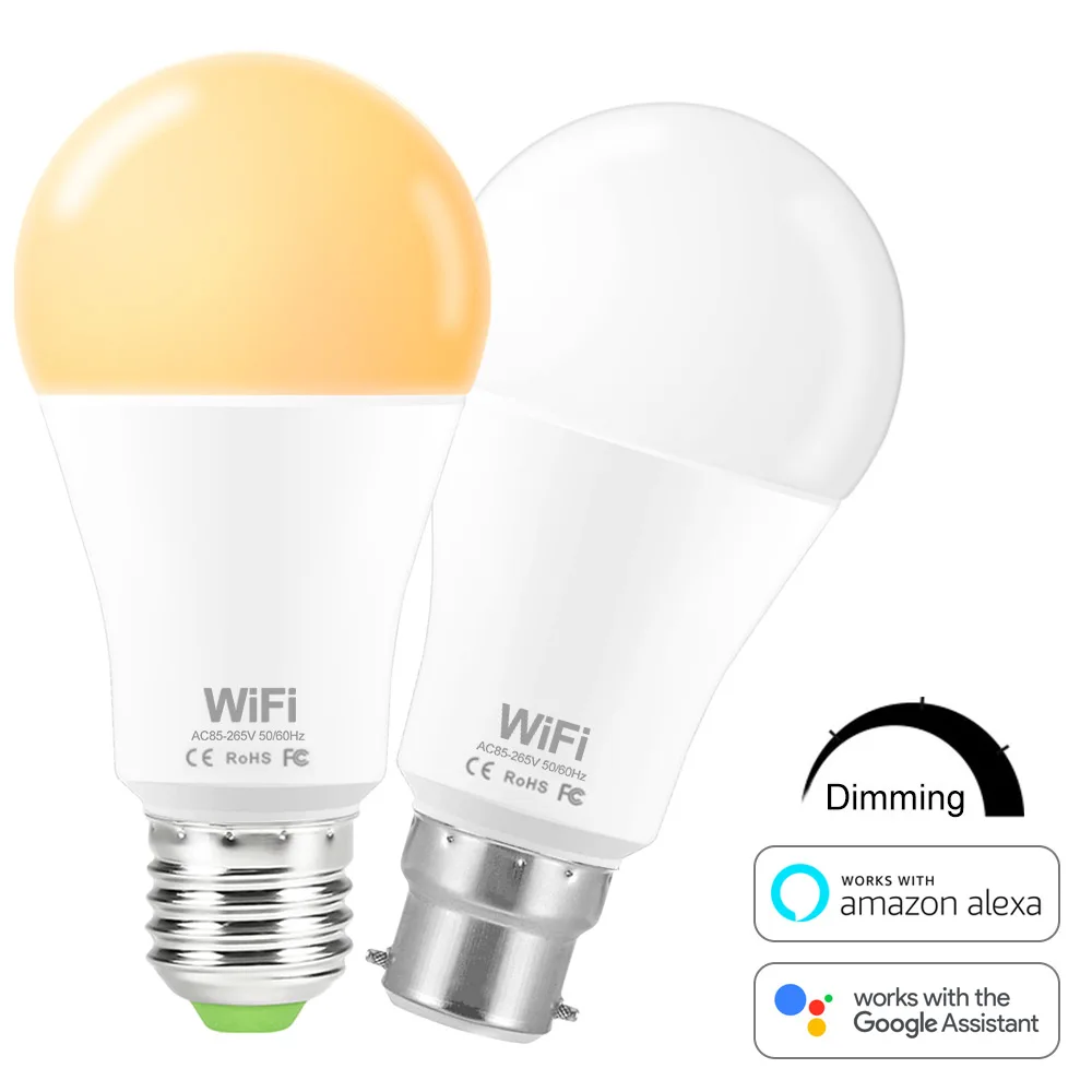 

Smart Bulb WIFI Dimmable Brightness Light LED Bulb 15W E27 B22 Work With Alexa Google Home IOS/Android Remote Control LED Lamp