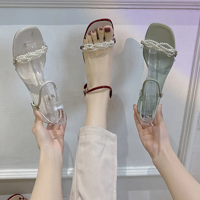

Buckle Strap 2021 Sandals Med All-Match Ladies Shoes Summer Suit Female Beige High Heels New Medium Black High-heeled Block Spri