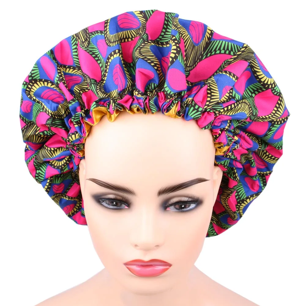 Очень большая шапочка для сна африканская ткань с принтом капот волос атласная