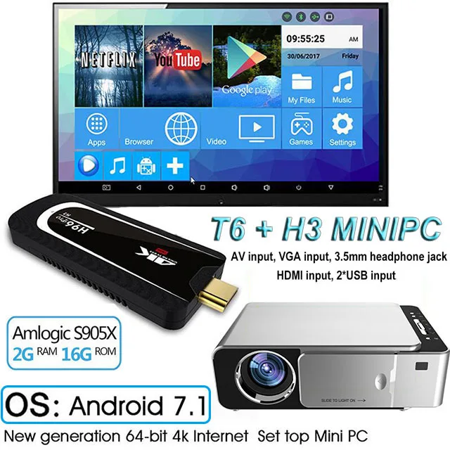 T6 add H3 Silver UNIC, новинка, T6, полный проектор 1080 P, Android, wifi, 3500 люмен, домашний кинотеатр, проектор, Поддержка AirPlay DLNA Miracast Proyector - Цвет: T6 add H3 Silver