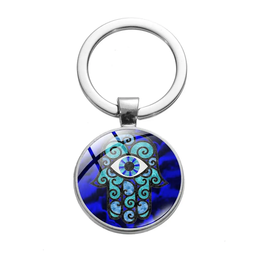 Vintage Fatima Hand Metal Keychain Punk Evil Eye Hamsa Hexagram Picture Glass Cabochon Pendant Car Keyring Bag Key Holder | Украшения и