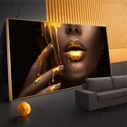 Африканская черная женщина сексуальная Золотая губа Холст Картина светильник лый роскошный постер и принты Искусство Настенная картина для гостиной домашний декор