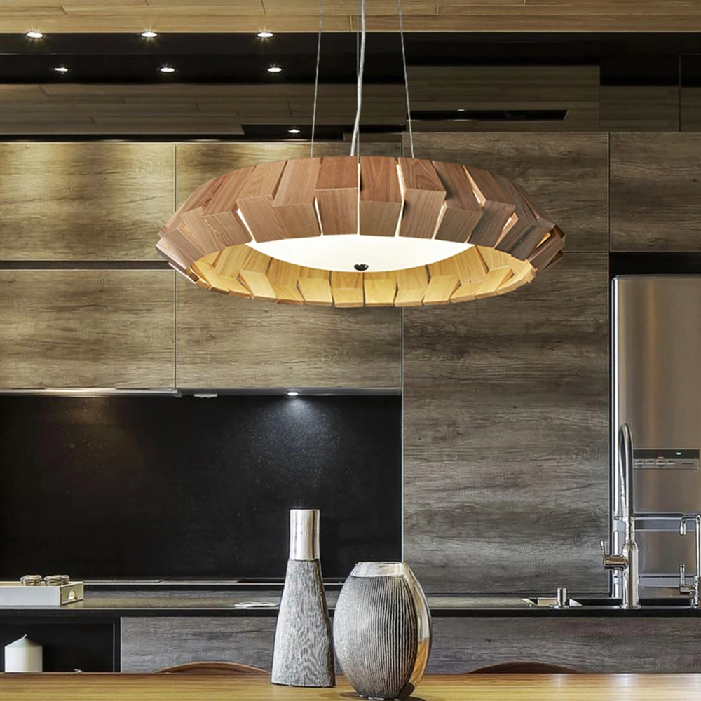 Скандинавские деревянные подвесные светильники светодиодные круглые лампы для