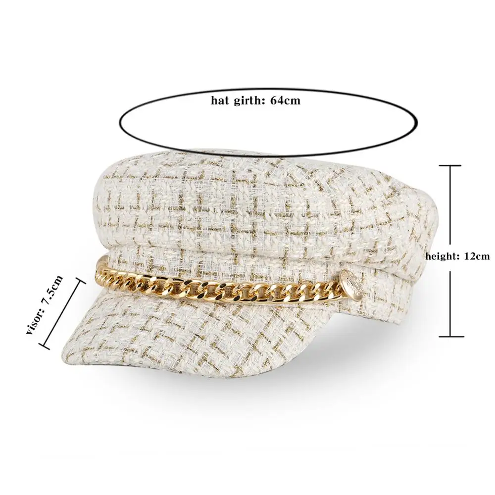 Fashion Vintage Women Autumn Winter Octagonal Cap Chain Navy Hat Outdoor Flat Top Fitted 3 Colors Casual Female Berets | Аксессуары для