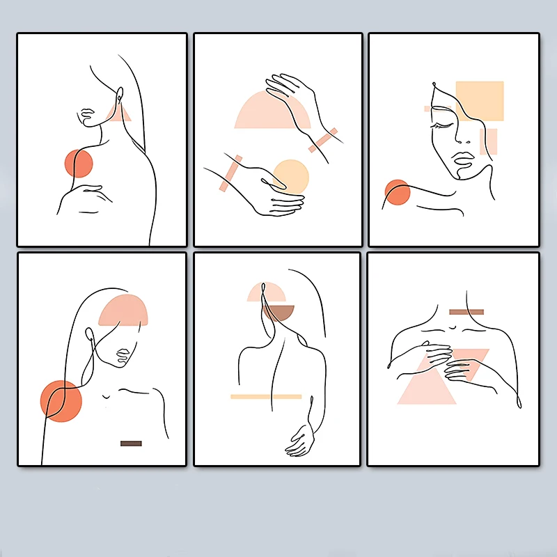 

Абстрактная линейная Картина на холсте, Современная Минималистичная картина без одежды для женщин, настенное искусство, домашний декор, пл...